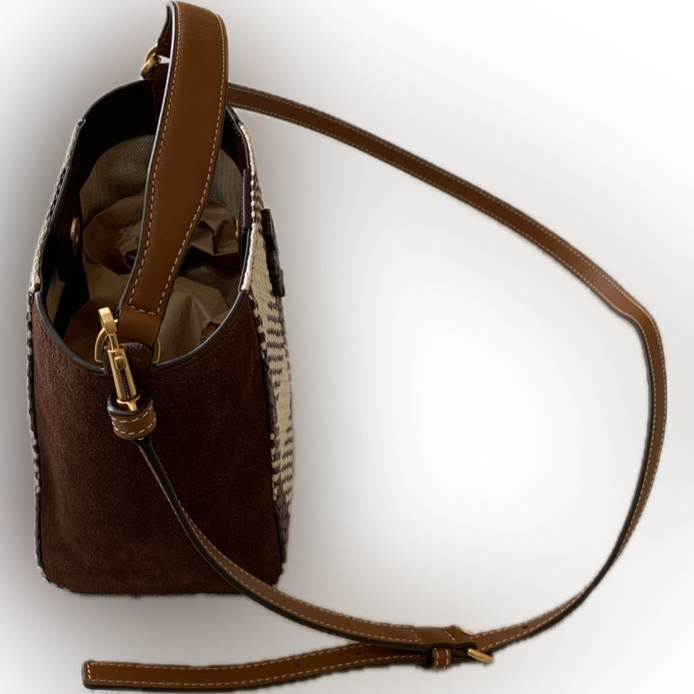 Tory Burch McGraw NWOT $378.00 Retail Woven Plaid Small Bucket Bag - Picture 9 of 11
